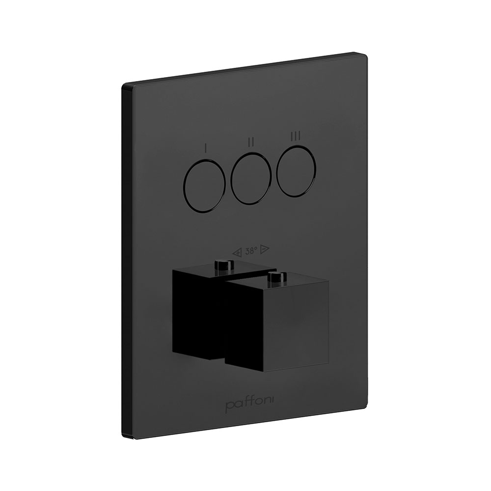 Термостат для душа (внешняя часть) Paffoni Compact box скрытого монтажа (3 функции), черный матовый (CPT 519NO) - Фото 1